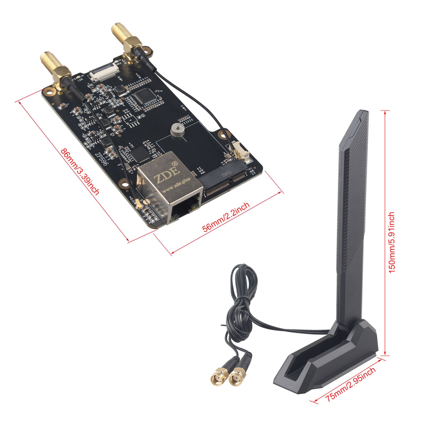 ZDE ZP596C PCIe to M.2 E Key HAT Magnetic Base Antenna WiFi7 6 6E 5 PCIe to 2.5G Ethernet Network Port HAT for Raspberry Pi 5