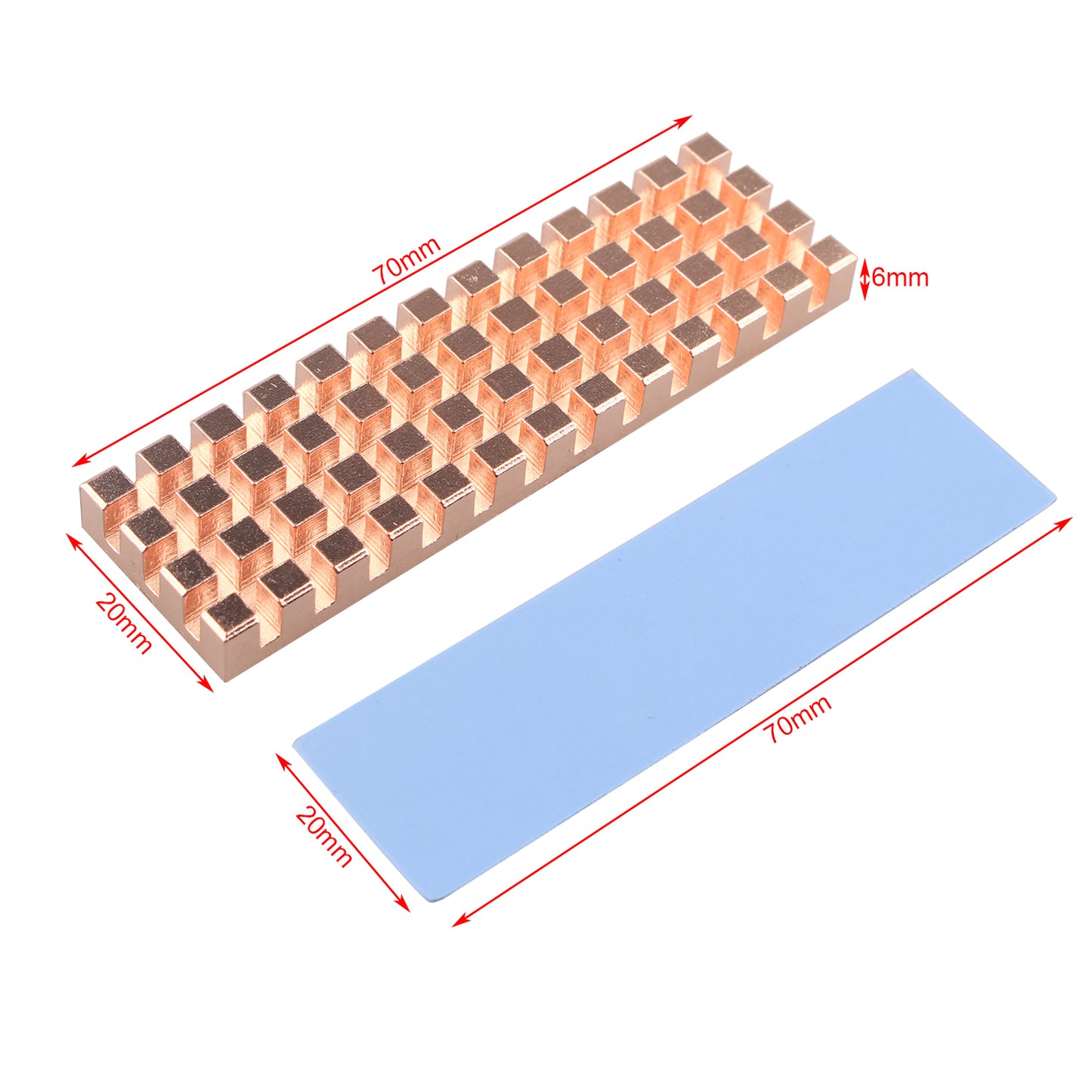 ZDE 11PCS Pure Copper Heatsinks CPU Cooler Heatsinks for Raspberry Pi 5/Pi 4B + M.2 SSD Heatsink 70x20x6mm with Silicone Thermal Pad for PC Laptop Raspberry Pi M.2 2280 SSD NVMe PS5 Cooler