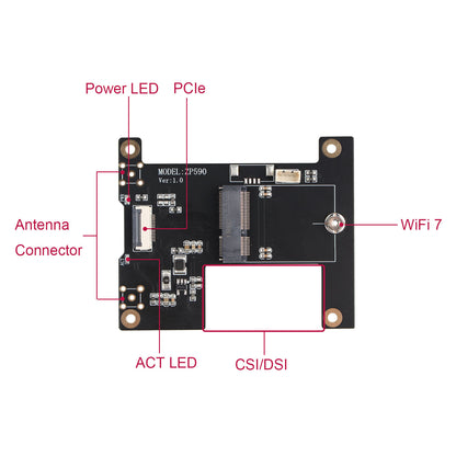 ZDE ZP590B PCIe to M.2 E Key HAT PCIE to WiFi7 6 6E 5 Module Adapter Expansion Board for Raspberry Pi 5 WiFi Adapter Board Support Google TPU WiFi 7 BE200 WIFI6E AX210 MT7922 WIFI6 AX200