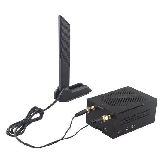 ZDE ZP590C PCIe to WiFi7 6 6E 5 HAT Magnetic Base Antenna M.2 E Key Expansion Board with Aluminum Alloy Case ZC501 for Raspberry Pi 5