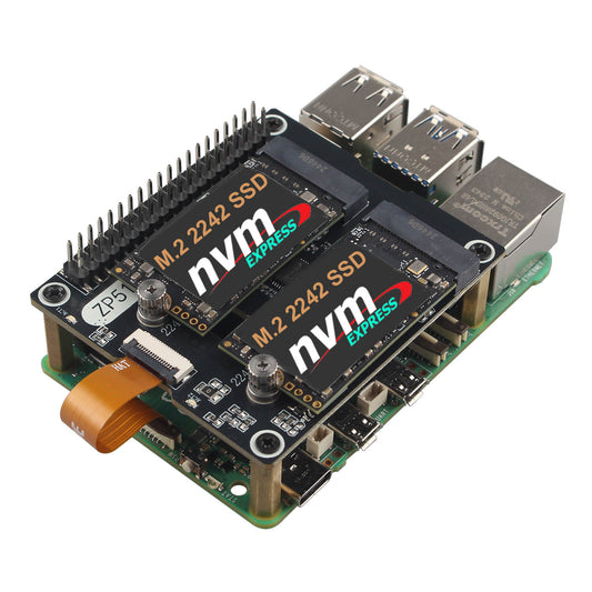 ZDE ZP518 PCIe to Dual M.2 HAT Key M NVMe SSD PCIe Peripheral Board for Raspberry Pi 5