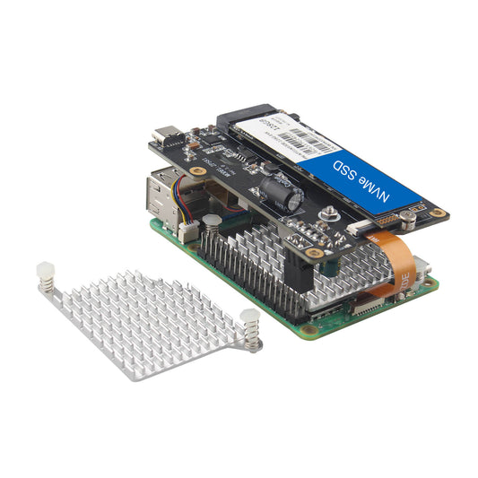 ZDE ZP581C PoE+ HAT PCIe to M.2 Key M NVMe SSD Adapter Board with PWM Cooling Fan Aluminum Alloy Heatsink Power Over Ethernet for Raspberry Pi 5