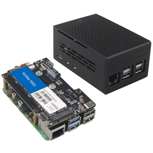 ZDE ZP581 PoE+ HAT PCIe to M.2 Key M NVMe SSD Adapter Board with Aluminum Case ZC501 for Raspberry Pi 5