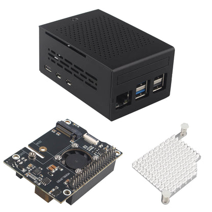ZDE ZP583 PoE+ HAT PCIe to M.2 Key M NVMe SSD Adapter Board with Aluminum Case ZC501 and Aluminum Heatsink for Raspberry Pi 5