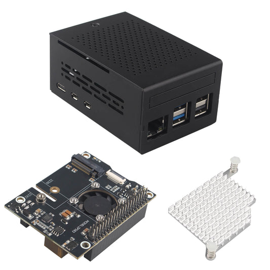 ZDE ZP583 PoE+ HAT PCIe to M.2 Key M NVMe SSD Adapter Board with Aluminum Case ZC501 and Aluminum Heatsink for Raspberry Pi 5