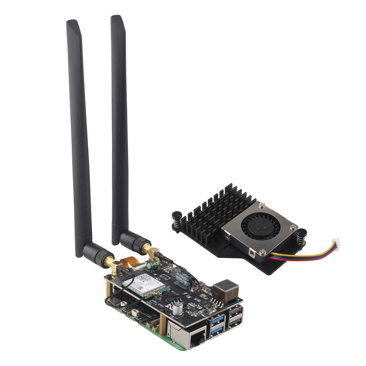 ZDE ZP585 PoE+ HAT PCIe to M.2 E Key WiFi7 6 6E 5 HAT Adapter Power Over Ethernet with ZP536 Active Cooler for Raspberry Pi 5