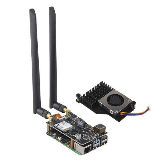 ZDE ZP585 PoE+ HAT PCIe to M.2 E Key WiFi7 6 6E 5 HAT Adapter Power Over Ethernet with ZP536 Active Cooler for Raspberry Pi 5