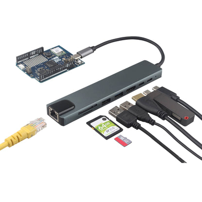 ZDE ZQ101 USB C 3.0 5Gbps Hub 1Gbps Ethernet for Arduino UNO Q 8 in 1 Expansion Docking Station, Multiport Adapter for Development Boards PC