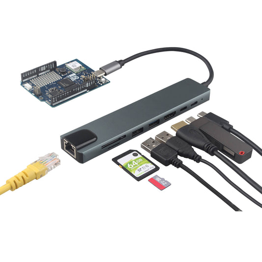 ZDE ZQ101 USB C 3.0 5Gbps Hub 1Gbps Ethernet for Arduino UNO Q 8 in 1 Expansion Docking Station, Multiport Adapter for Development Boards PC