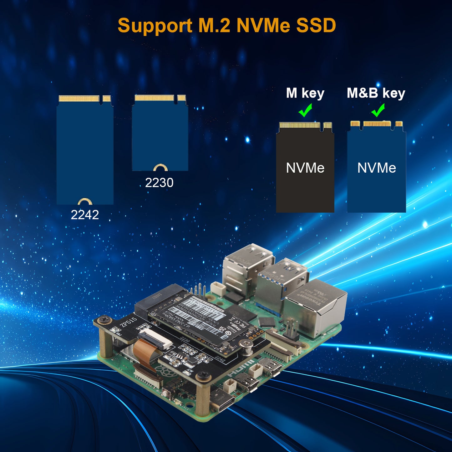 ZDE ZP515 PCIe to M.2 Key M NVMe SSD HAT for Raspberry Pi 5