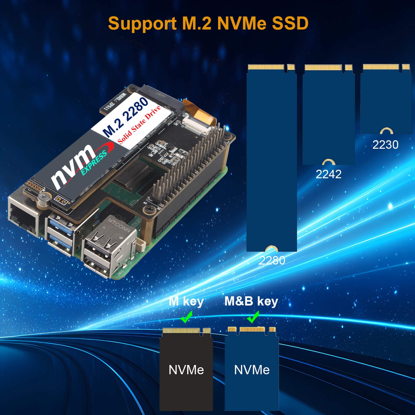 ZDE ZP511 PCIe to M.2 Key M NVMe HAT SSD Expansion Board for Raspberry Pi 5