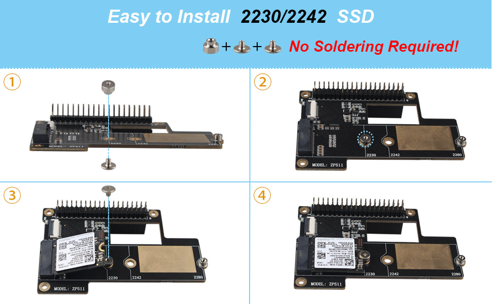 ZDE ZP511 PCIe to M.2 Key M NVMe HAT SSD Hard Drive Adapter Board PIP PCIe Peripheral Board for Raspberry Pi 5 Support M.2 SSD 2230 2242 2280