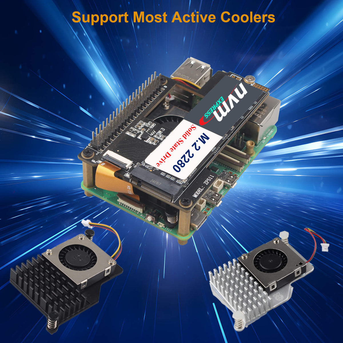 ZDE ZP511 PCIe to M.2 Key M NVMe HAT SSD Expansion Board for Raspberry Pi 5