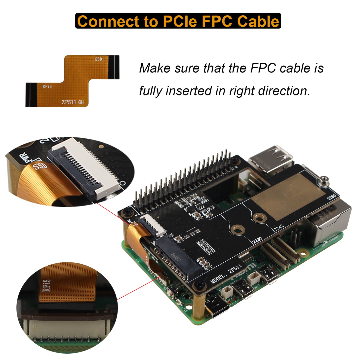 ZDE ZP511 PCIe to M.2 Key M NVMe HAT SSD Hard Drive Adapter Board PIP PCIe Peripheral Board for Raspberry Pi 5 Support M.2 SSD 2230 2242 2280