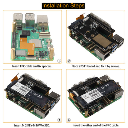 ZDE ZP511 PCIe to M.2 Key M NVMe HAT SSD Hard Drive Adapter Board PIP PCIe Peripheral Board for Raspberry Pi 5 Support M.2 SSD 2230 2242 2280