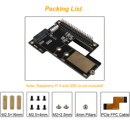 ZDE ZP511 PCIe to M.2 Key M NVMe HAT SSD Hard Drive Adapter Board PIP PCIe Peripheral Board for Raspberry Pi 5 Support M.2 SSD 2230 2242 2280