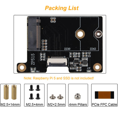 ZDE ZP515 PCIe to M.2 Key M NVMe HAT SSD Expansion Board for Raspberry Pi 5