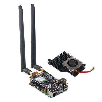 ZDE ZP585 PoE+ HAT PCIe to M.2 E Key WiFi7 6 6E 5 HAT Adapter Power Over Ethernet with ZP536 Active Cooler for Raspberry Pi 5