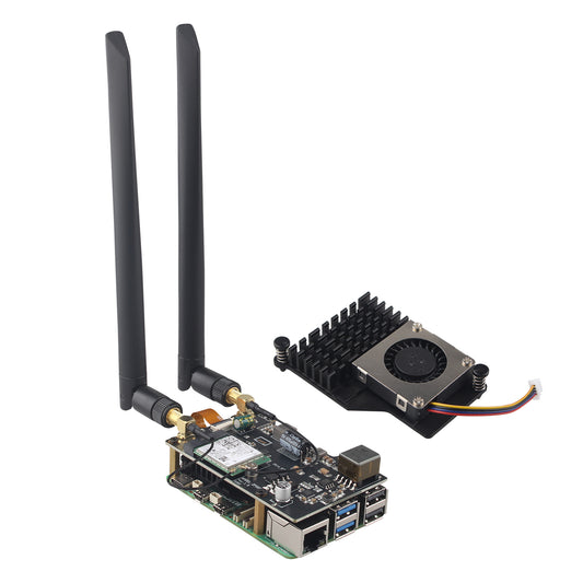 ZDE ZP585 PoE+ HAT PCIe to M.2 E Key WiFi7 6 6E 5 HAT Adapter Power Over Ethernet with ZP536 Active Cooler for Raspberry Pi 5