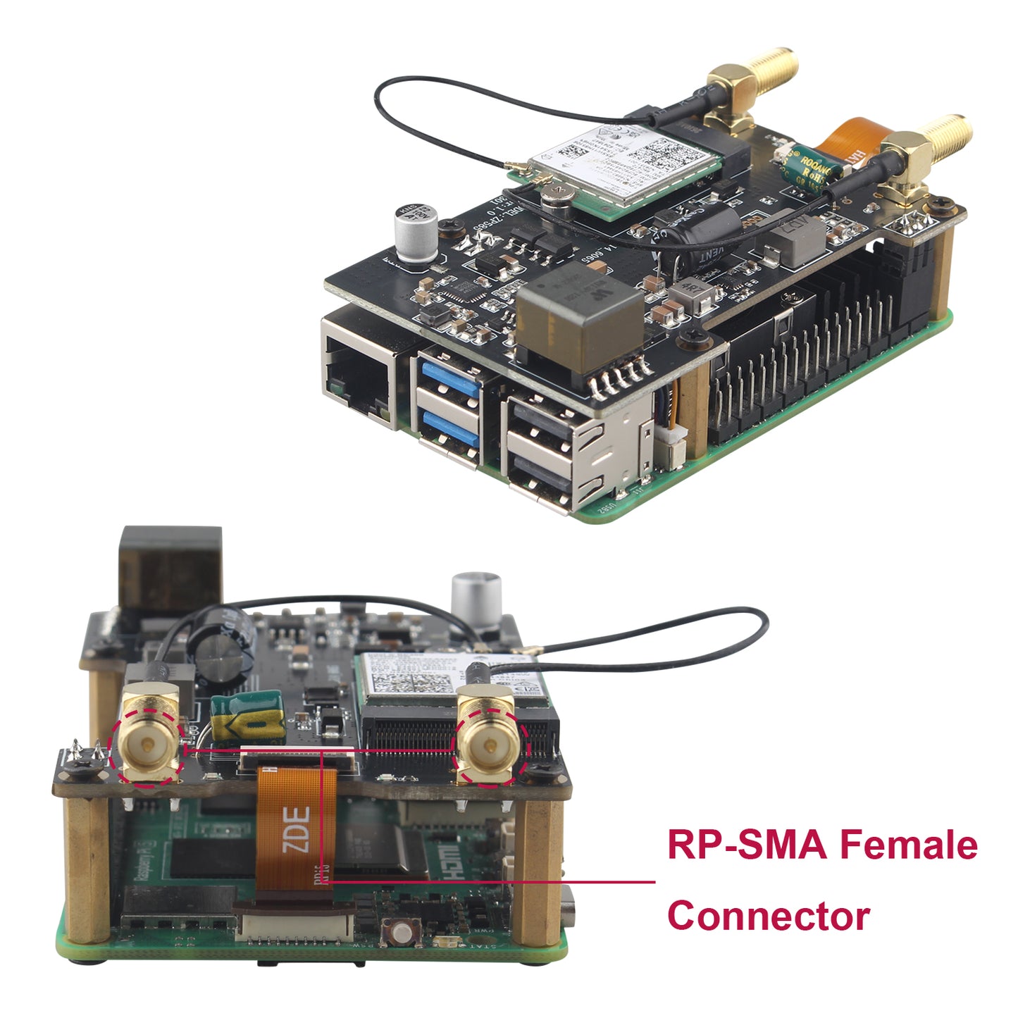 ZDE ZP585 PoE+ HAT PCIe to M.2 E Key WiFi7 6 6E 5 HAT Adapter Power Over Ethernet with ZP536 Active Cooler for Raspberry Pi 5