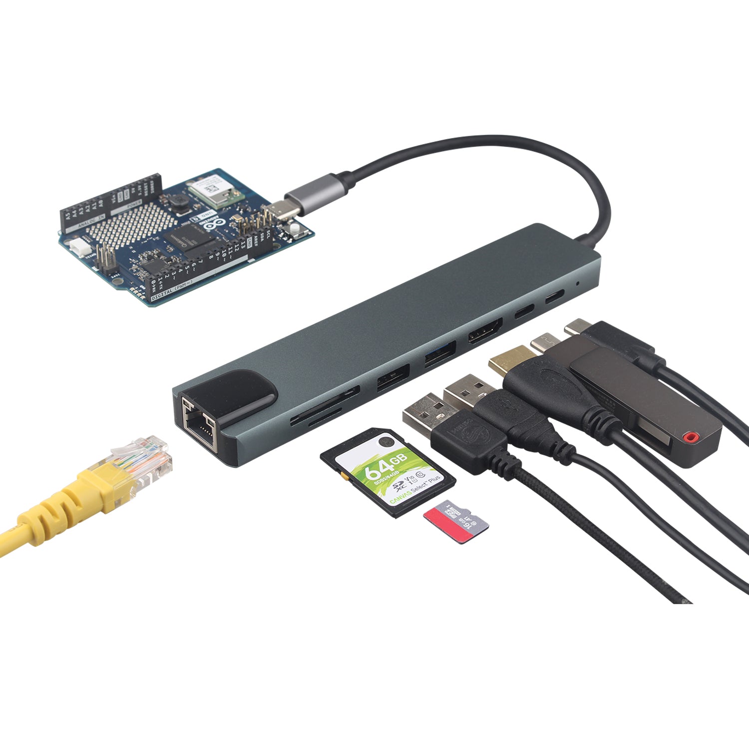 ZDE ZQ100 USB C HUB for Arduino UNO Q 8 in 1 Expansion Docking Station