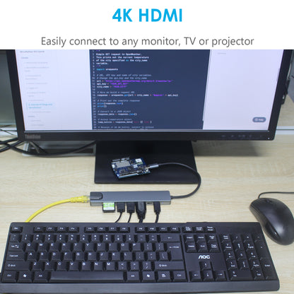 ZDE ZQ101 USB C 3.0 Hub for Arduino UNO Q 1 Gbps Ethernet 8 in 1 Expansion Docking Station, 4K HDMI, 100W PD, 2 USB-A, 1 USB-C, SD/TF Card Reader, Multiport Adapter for Development Boards Laptops PC