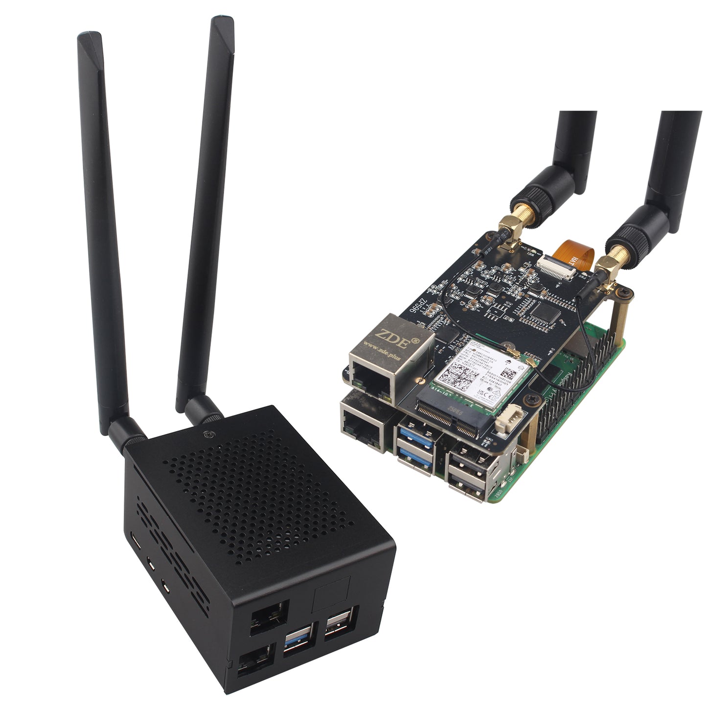 ZDE ZP596 PCIe to M.2 E Key WiFi7 6 6E 5 PCIe to 2.5G Ethernet Network Port HAT Expansion Board with ZC506 Aluminum Case for Raspberry Pi 5