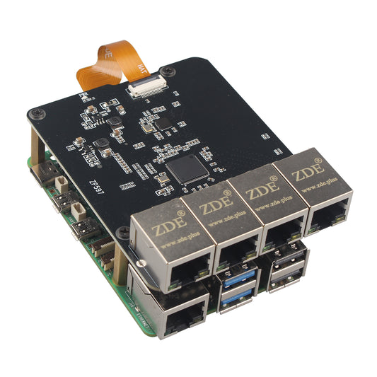 ZDE ZP597 PCIe to 4 Ports 1G Gigabit 1000M Ethernet Network HAT Adapter Expansion Board for Raspberry Pi 5