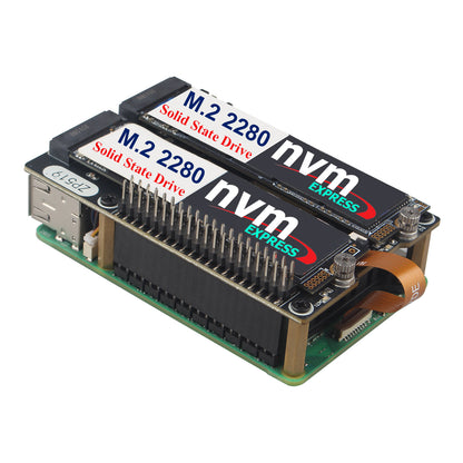 ZDE ZP519 PCIe to Dual M.2 HAT Key-M NVMe SSD PCIe Peripheral Board for Raspberry Pi 5