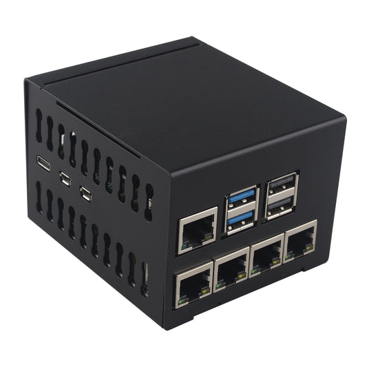 ZDE ZC507 Metal Case for Raspberry Pi 5 Support ZP597 PCIe to Quad 1G Gigabit 1000M Ethernet Network Port HAT Adapter Board PCIe Peripheral Board