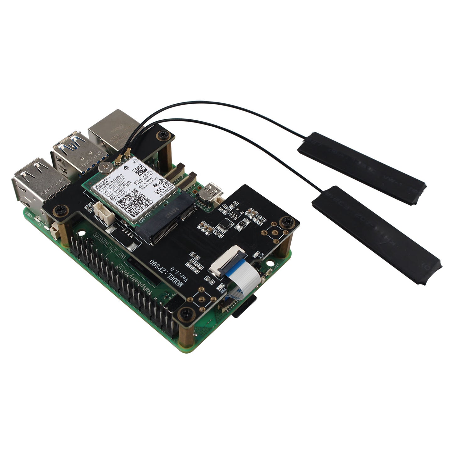 ZDE ZP590B PCIE to WiFi7 6 6E 5 HAT PCIe to M.2 E Key Module Adapter Expansion Board for Raspberry Pi 5 WiFi Adapter Board Support Google TPU WiFi 7 BE200 WIFI6E AX210 MT7922 WIFI6 AX200