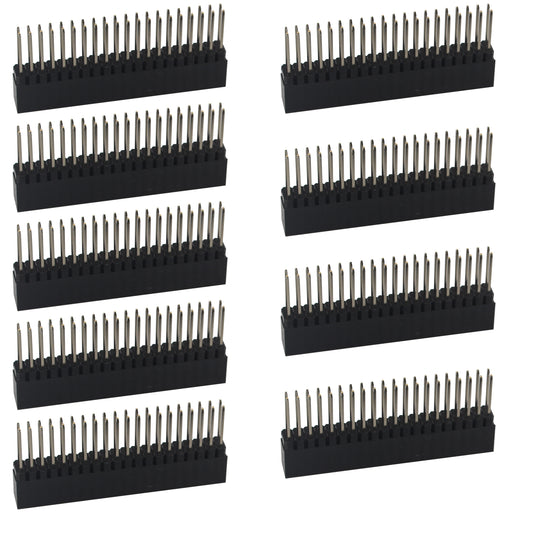ZDE 9PCS 2x20 40 Pin Stacking Female Header 0.1 Inch Pitch Dual Row Extra Tall Headers Connector for Raspberry Pi Arduino PCB Breadboard