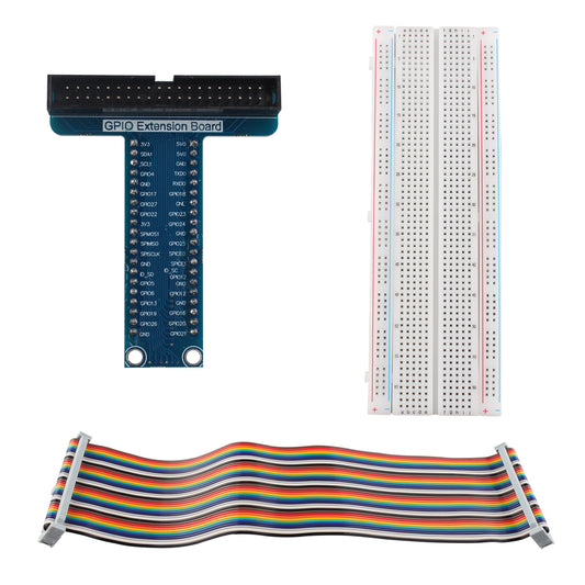 ZDE T-Type GPIO Breakout Expansion Board + 40pin GPIO Flat Ribbon Cable + Breadboard Compatible with Raspberry Pi 5 4B 3B+ 3B 2B B+
