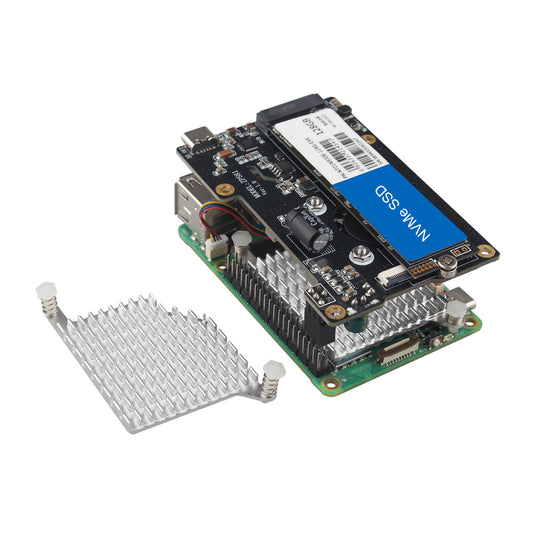 ZDE ZP581C PoE+ HAT PCIe to M.2 Key M NVMe SSD Adapter Board Power Over Ethernet with PWM Cooling Fan Aluminum Alloy Heatsink for Raspberry Pi 5