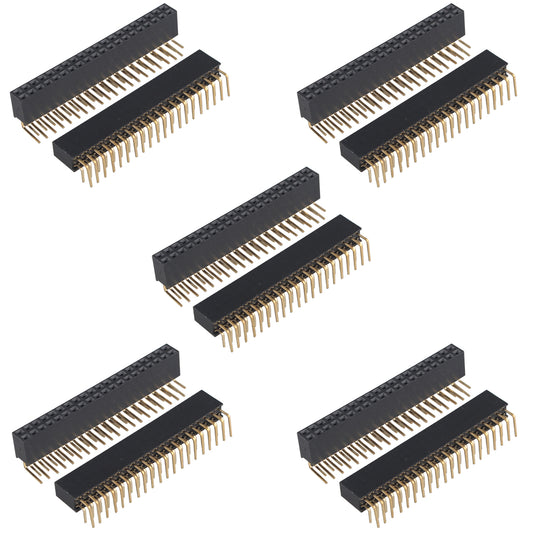 ZDE 10PCS 2x20 Pin Female Headers 2.54mm Pitch Dual Row Right Angle Pin Headers Connector for PCB Board Raspberry Pi Arduino