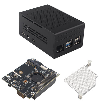 ZDE ZP583 PoE+ HAT PCIe to M.2 Key M NVMe SSD Adapter Board with Aluminum Case ZC501 and Aluminum Heatsink for Raspberry Pi 5 Support 802.3af/at Network Standard M.2 NVMe SSD 2230 2242