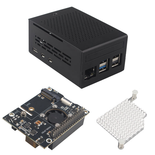 ZDE ZP583 PoE+ HAT PCIe to M.2 Key M NVMe SSD Adapter Board with Aluminum Case ZC501 and Aluminum Heatsink for Raspberry Pi 5 Support 802.3af/at Network Standard M.2 NVMe SSD 2230 2242