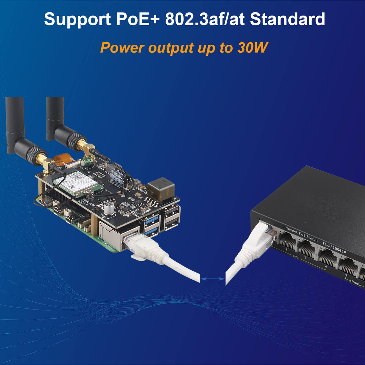 ZDE ZP585 PoE+ HAT PCIe to M.2 E Key WiFi7 6 6E 5 HAT Adapter Power Over Ethernet with ZP536 Active Cooler for Raspberry Pi 5