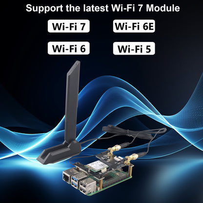 ZDE ZP590C PCIe to M.2 E Key HAT Magnetic Base Antenna PCIE to WiFi7 6 6E 5 Module Adapter Expansion Board for Raspberry Pi 5