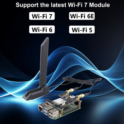 ZDE ZP590C PCIe to WiFi7 6 6E 5 HAT Magnetic Base Antenna PCIE to M.2 E Key Adapter Expansion Board for Raspberry Pi 5 Support BE200 AX210 MT7922 AX200 Module