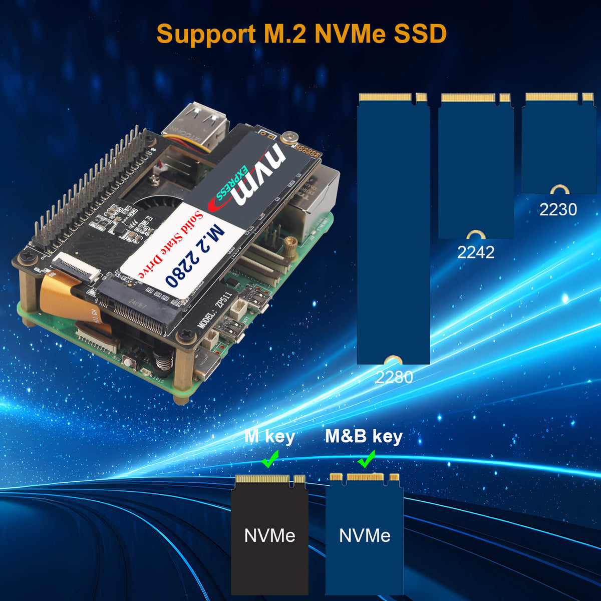 ZDE ZP511 PCIe to M.2 Key M NVMe SSD HAT with Aluminum Case ZC501 and Active Cooler ZP536 for Raspberry Pi 5
