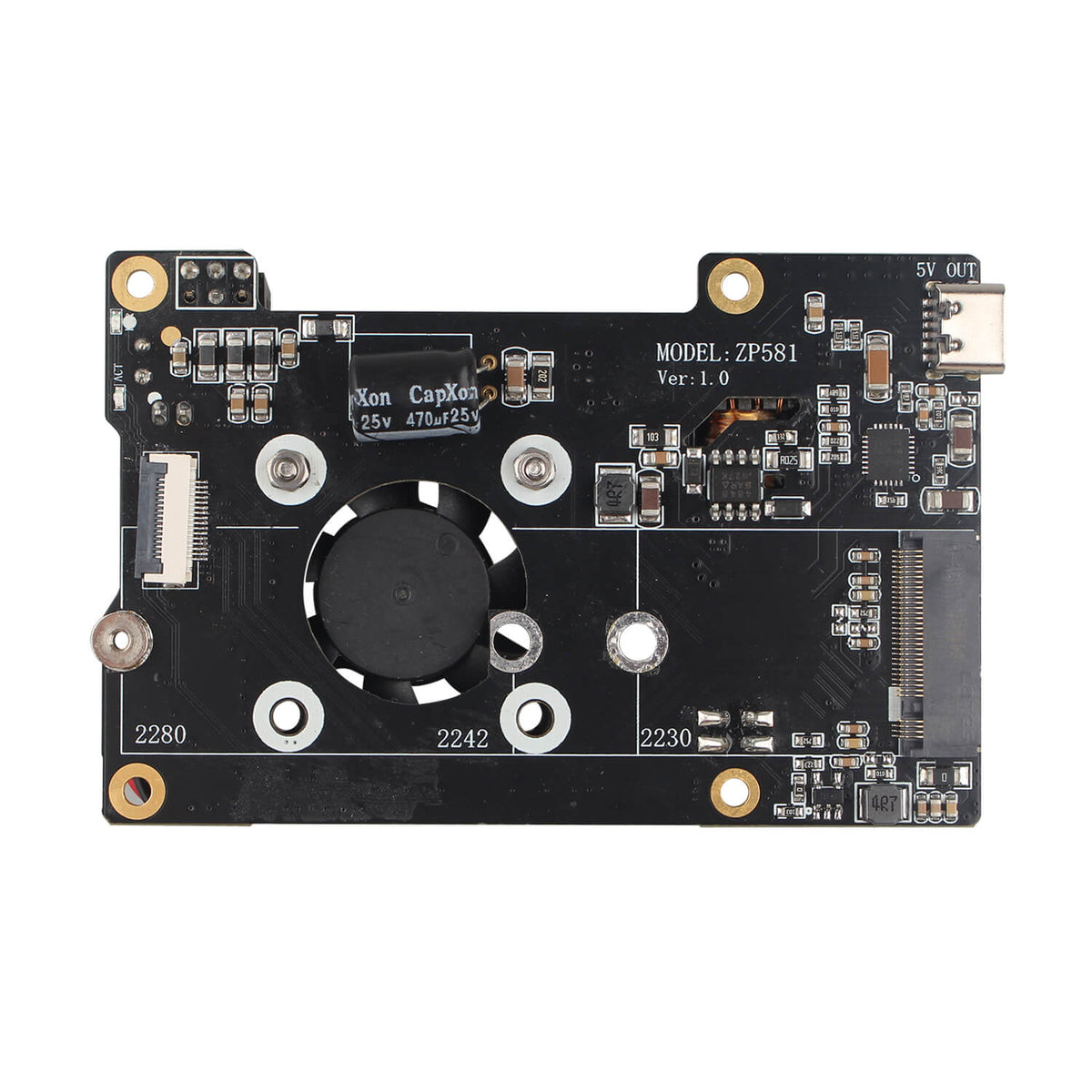 ZDE ZP581 PoE+ HAT PCIe to M.2 Key M NVMe HAT SSD Expansion Board for Raspberry Pi 5 Power Over Ethernet with Onboard Cooling Fan