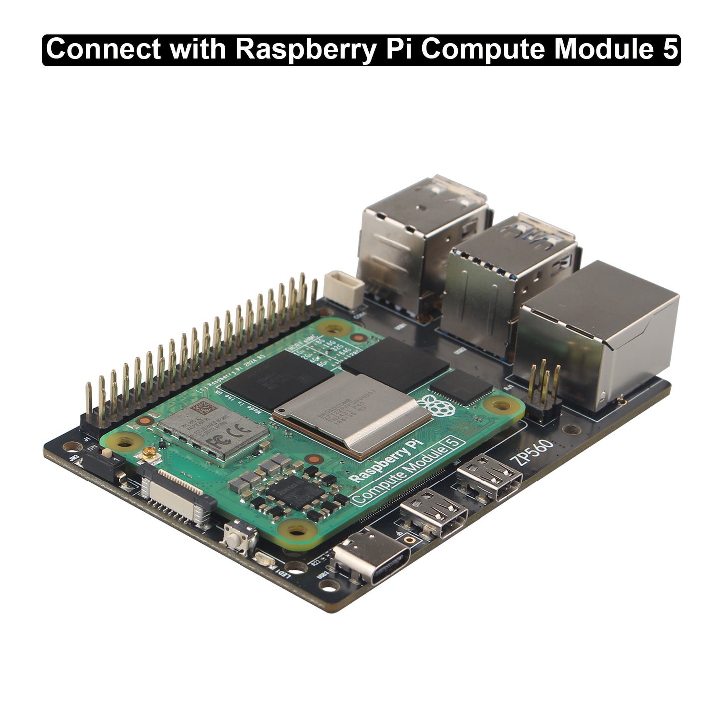 ZDE ZP560 Compute Module 5 IO Carrier Board for Raspberry Pi Compute Module 5, Development Board Support Pi 5 Case, M.2 HAT, PCIe HAT, NVMe HAT, PoE+/PoE HAT, WiFi HAT, Ethernet HAT, AI HAT, etc