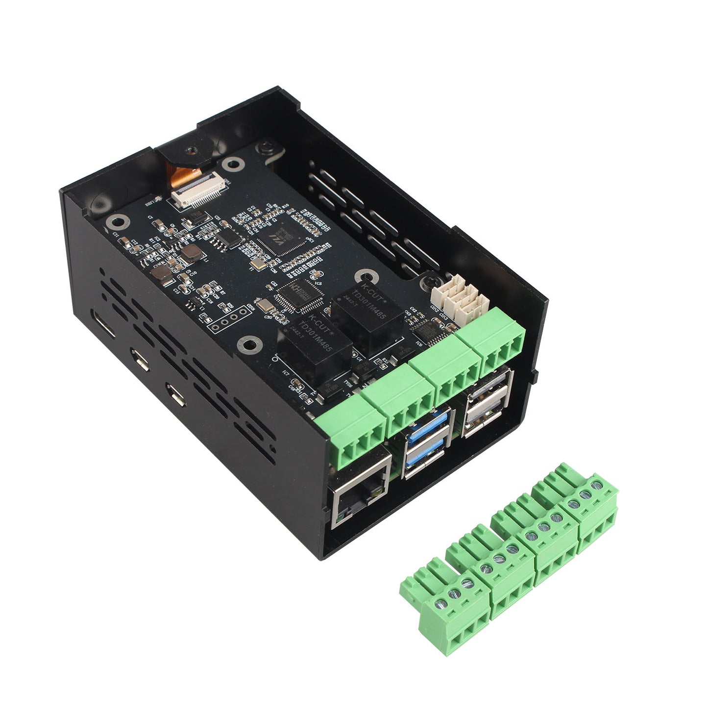 ZDE Aluminum Case ZC501 with ZP592 PCIe to Dual Channel RS485 Dual Channel RS232 HAT Expansion Board PCIe Peripheral Board for Raspberry Pi 5 2GB/4GB/8GB/16GB
