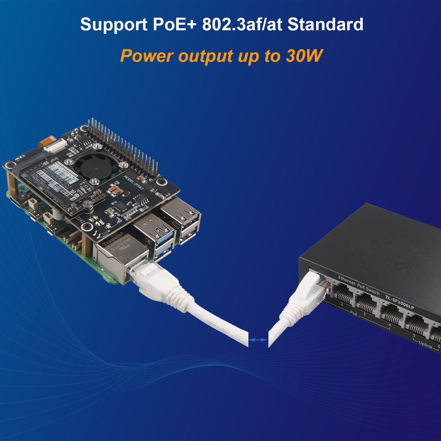 ZDE ZP583 PoE+ HAT PCIe to M.2 Key M NVMe SSD Adapter Board Power Over Ethernet with Aluminum Heatsink Onboard Cooling Fan for Raspberry Pi 5