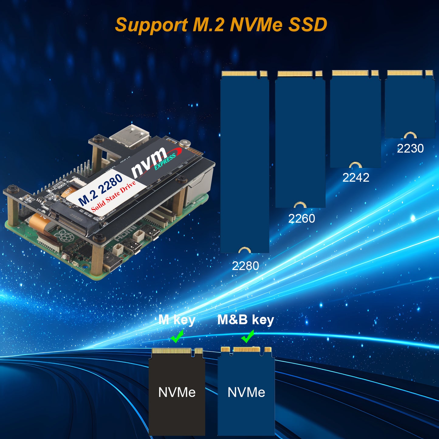 ZDE ZP517A PCIe to M.2 Key M NVMe SSD HAT for Raspberry Pi 5