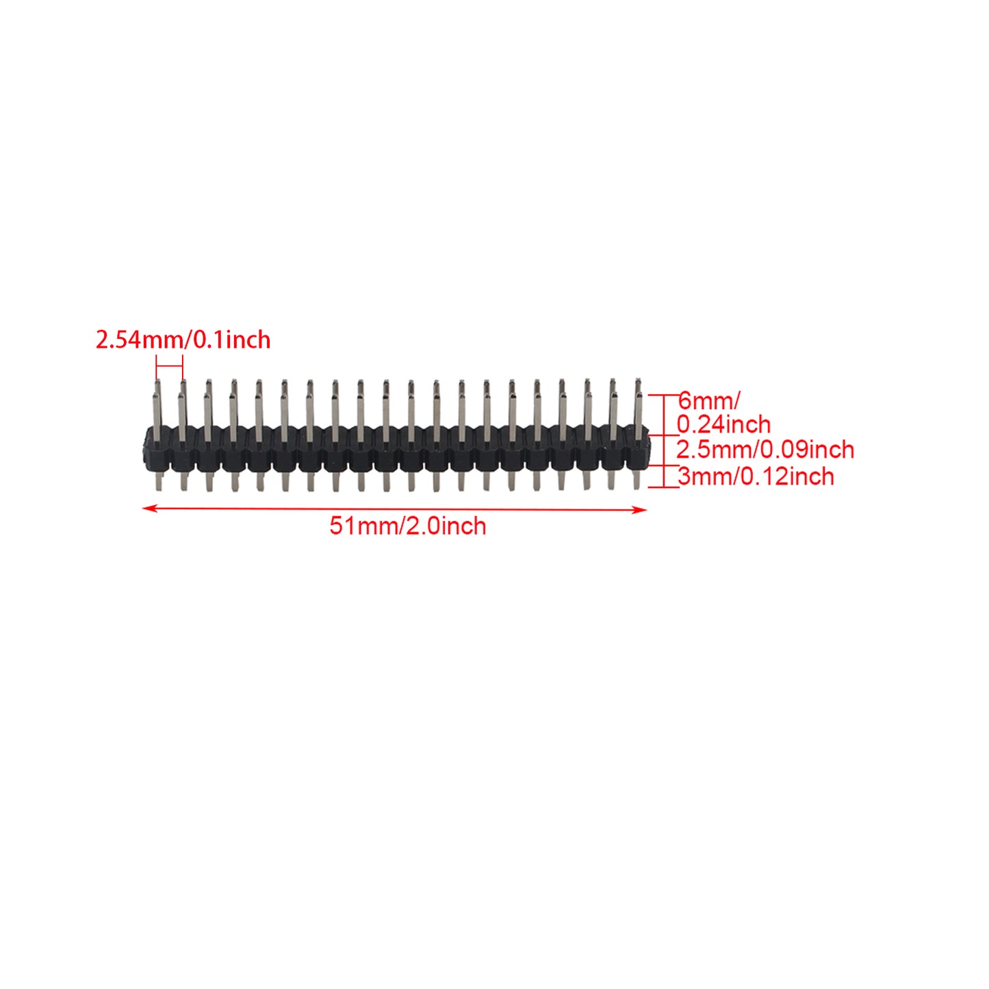 ZDE 20PCS 2x20 Pin 0.1 Inch Break-Away Dual Male Header Strip Double Row Straight Pin Headers Connector for Raspberry Pi Zero GPIO PCB Breadboard Arduino