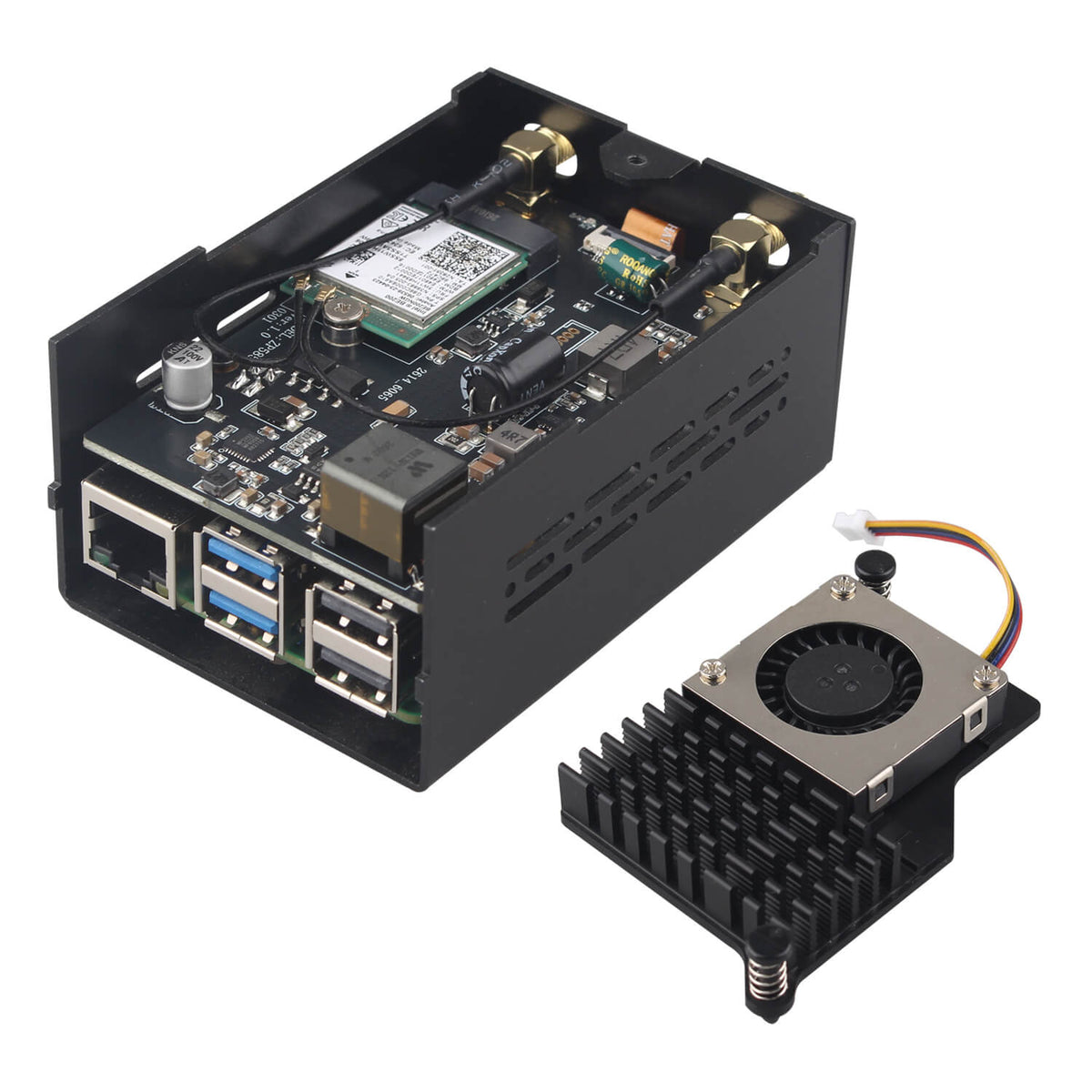 ZDE ZP585 PoE+ HAT PCIe to M.2 E Key WiFi7 6 6E 5 HAT Adapter with ZC501 Aluminum Alloy Case ZP536 Active Cooler for Raspberry Pi 5