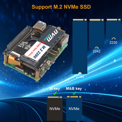ZDE ZP511 PCIe to M.2 Key M NVMe SSD HAT with Aluminum Case ZC501 and Active Cooler ZP536 for Raspberry Pi 5 Support M.2 NVMe SSDs 2230 2242 2280