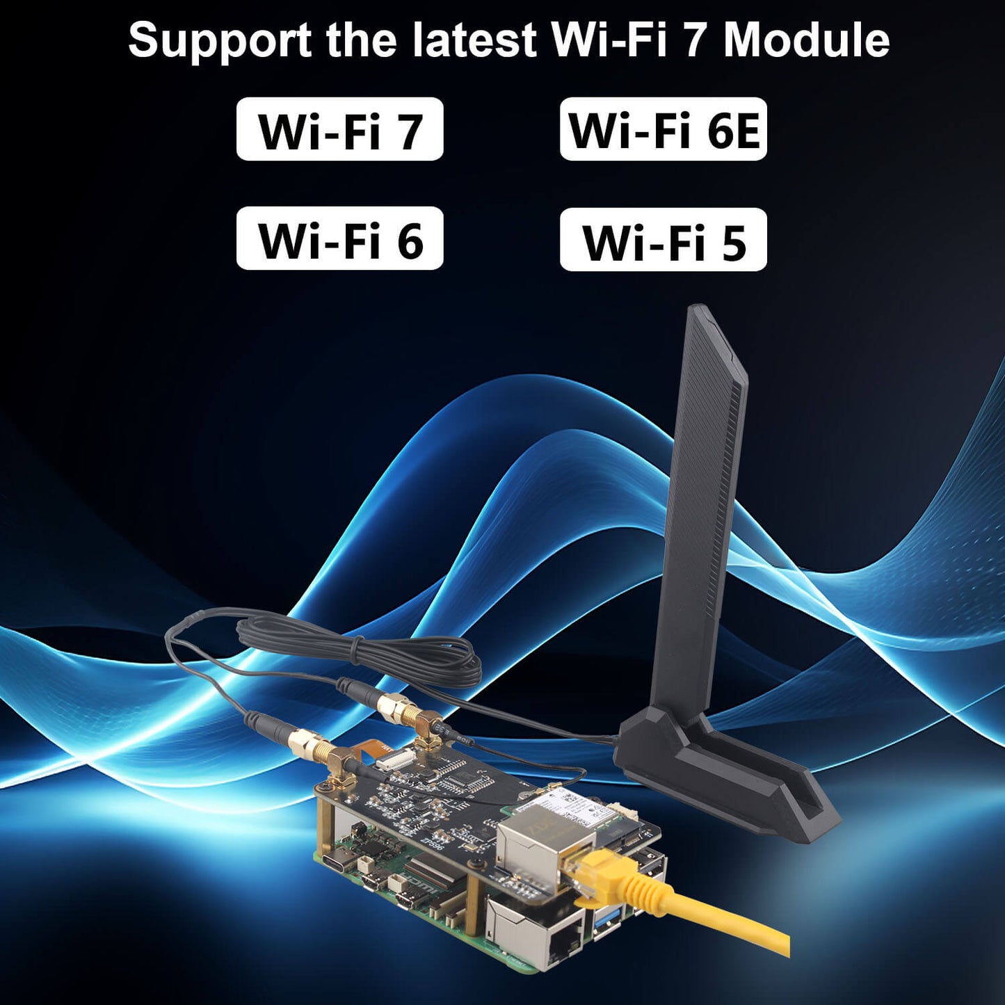 ZDE ZP596C PCIe to WiFi7 6 6E 5 HAT Magnetic Base Antenna M.2 E Key PCIe to 2.5G Ethernet Network Port HAT for Raspberry Pi 5